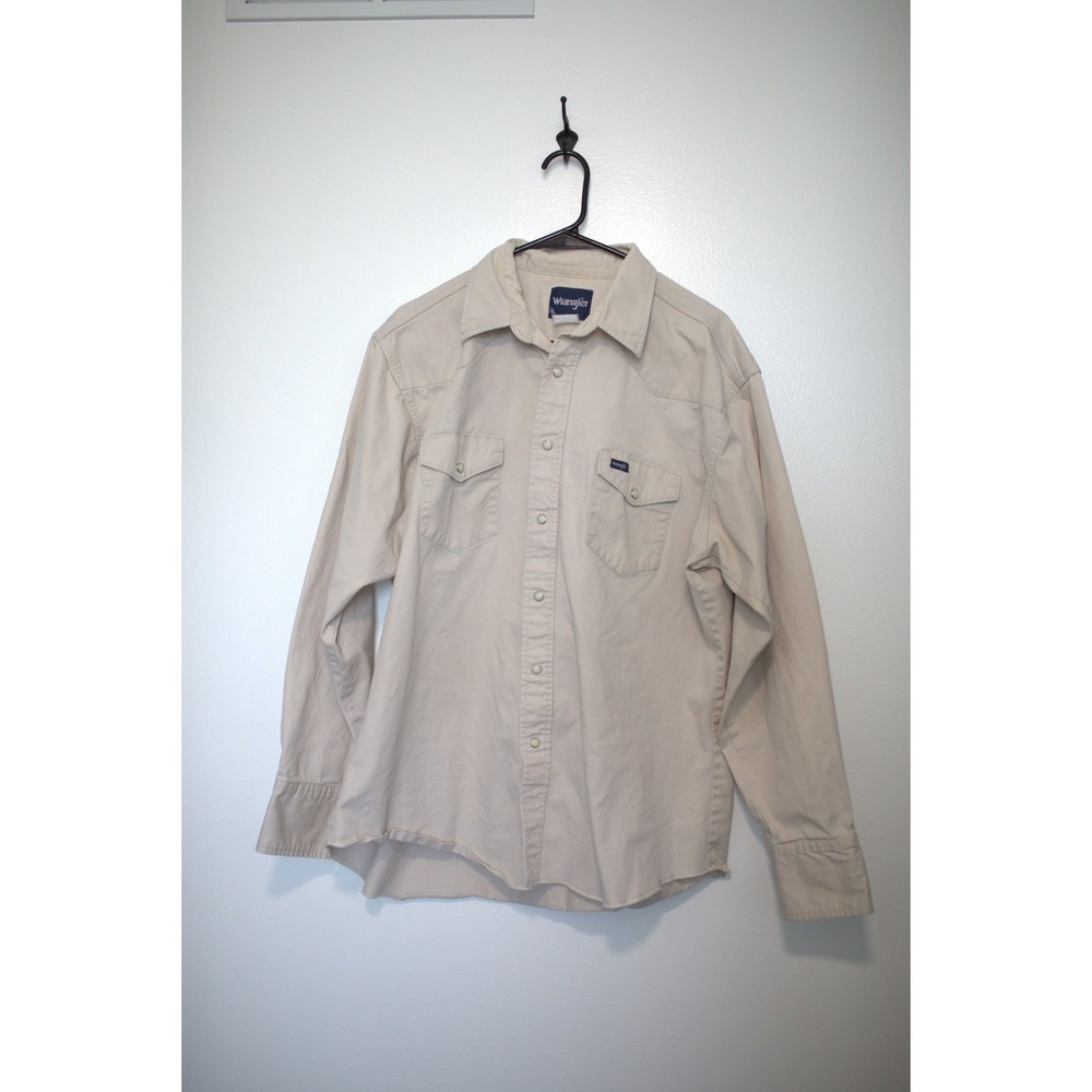 Wrangler Rugged Wear Mens Tan Western Long Sleeve Button Down Shirt XL
